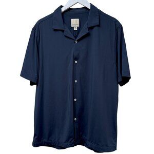 INDUSTRY Mens Travel Stretch Shirt Large Navy Blue Short Sleeve Button Up